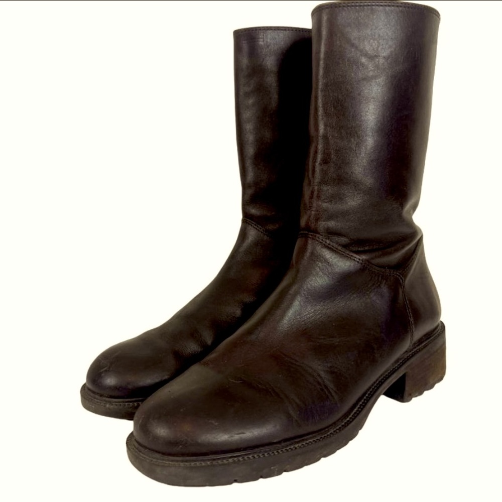 J. Crew Brown Leather Mid Calf Moto Boots Size 7 🟢